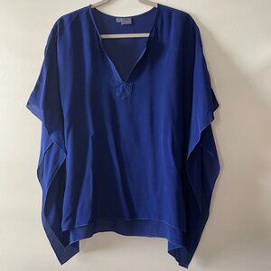 Tianello Womens Blue Crepe De Chine Washable Silk Cerave Kaftan Top Size XS